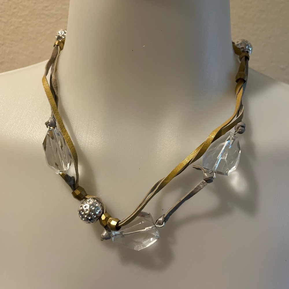 Chico's Gold and Silver Necklace with Clear Crystal Accents